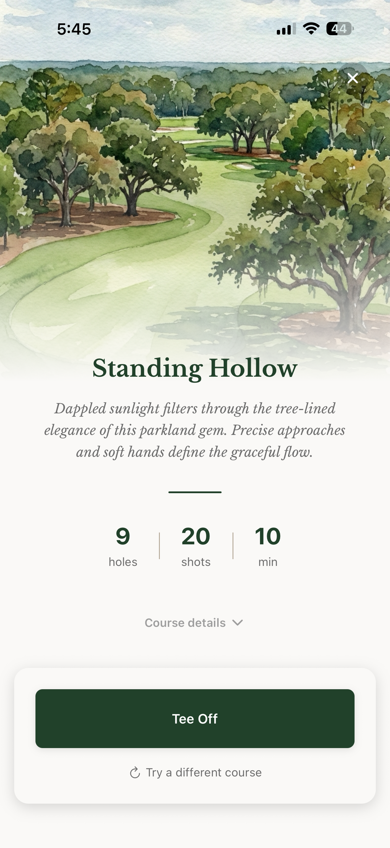 Honed Golf app showing an AI-generated practice course